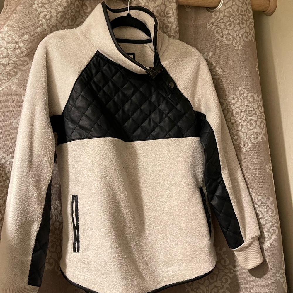 Abercrombie Snap-Up Fleece with Faux Leather